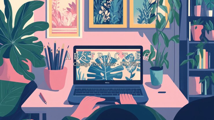 PSD digital artwork illustration of a person working on a laptop
