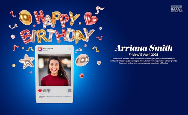 Inviti di compleanno digitali per mockup di post sui social media