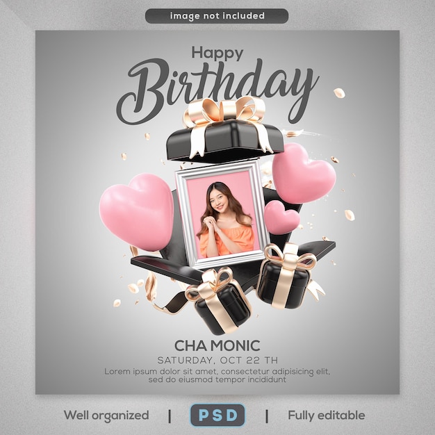 Digital Birthday Party Celebration Social Media Post Template