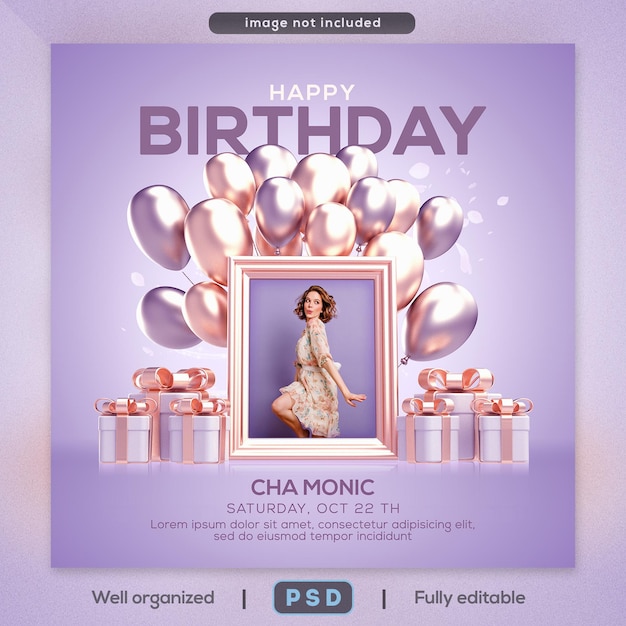 PSD digital birthday party celebration social media post template