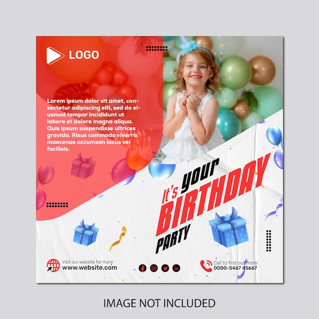 PSD digital birthday party celebration template for social media feed with modern style