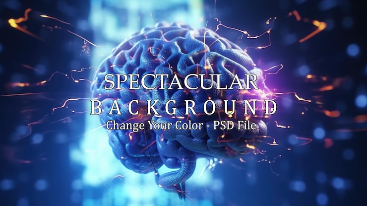 PSD digital brain shaped with blue neural connection