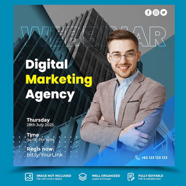 Digital business agency social media banner or square flyer template