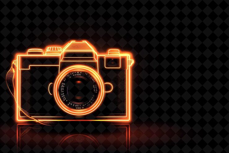 PSD a digital camera with a neon light on it