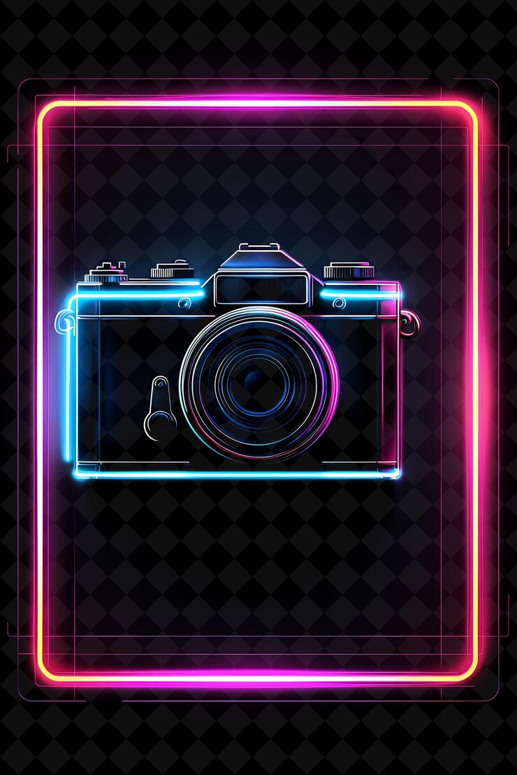 PSD a digital camera with neon lights on the top and the bottom right corner