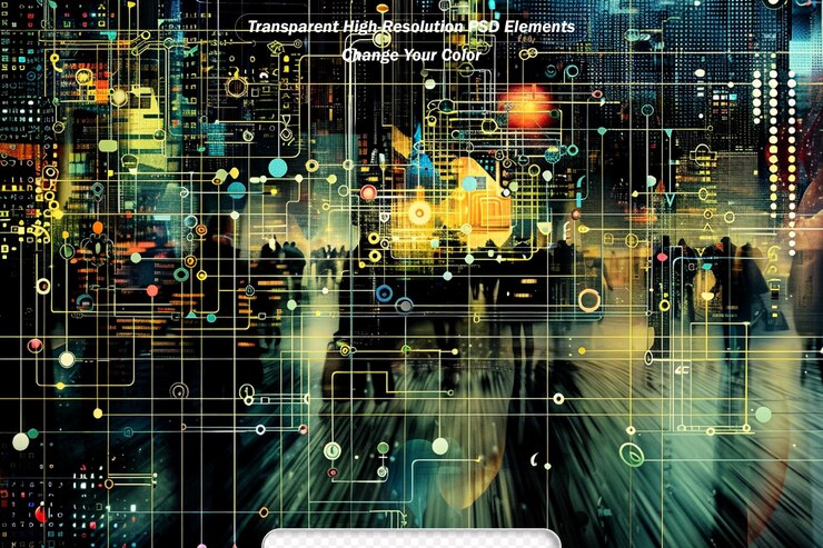 PSD digital city series backdrop design of three dimensional fractals and numbers