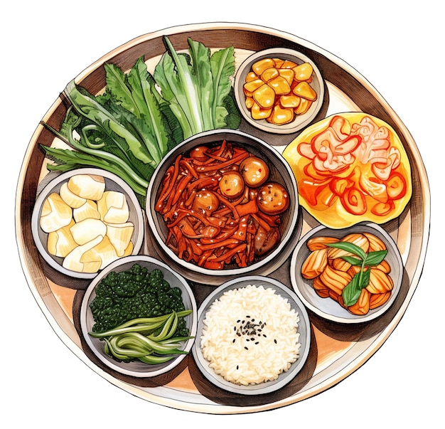 PSD digital clipart korean food dishes illustration