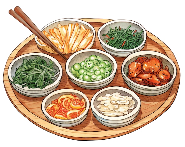 Digital clipart korean food dishes illustration