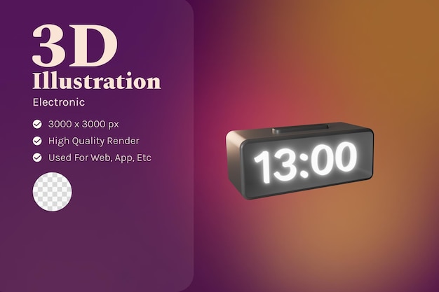 PSD digital clock illustration 3d