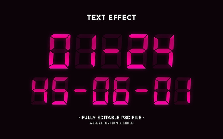 PSD digital clock text effect