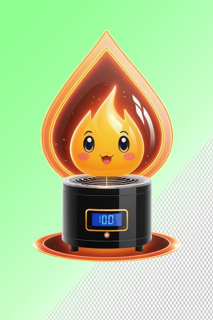 A digital clock with a flame on it