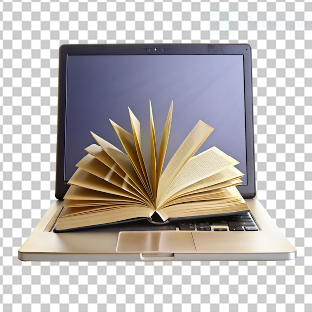 PSD digital composite image of book and laptop on transparent background