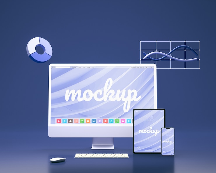 PSD digital devices in geometric render mockup