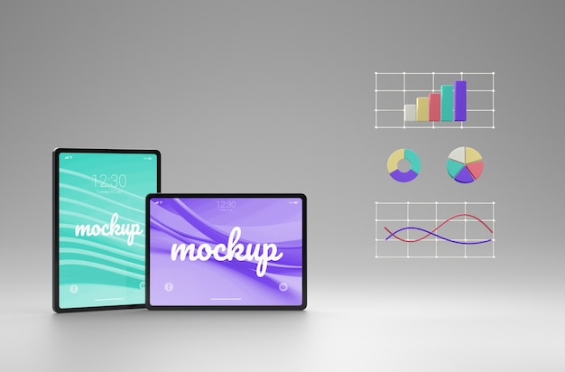 Dispositivi digitali in mockup di rendering geometrico