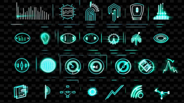 PSD a digital display of icons and symbols on a black background