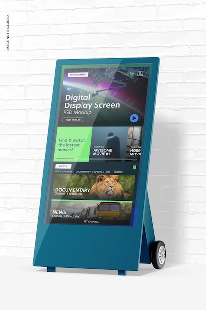 PSD digital display screen mockup, right view