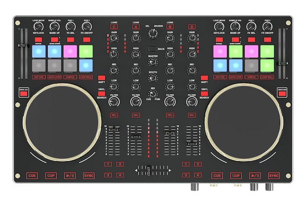 Digital dj controller dj console 3d rendering isolated on transparent background