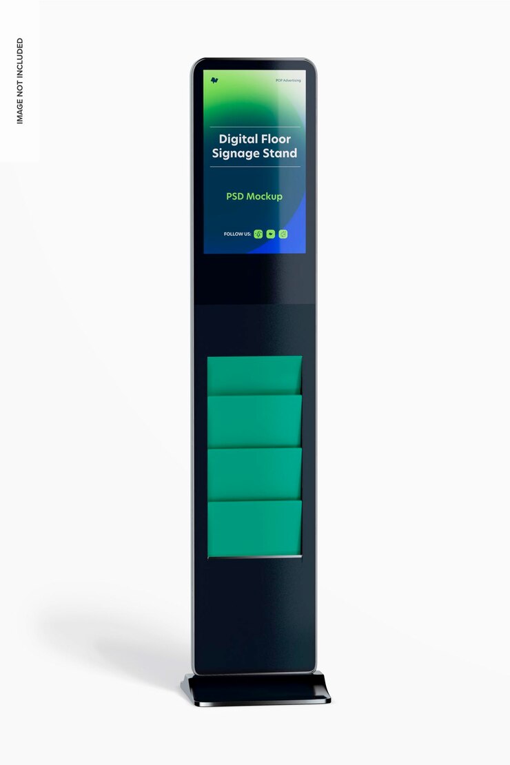 PSD digital floor signage stand mockup, front view