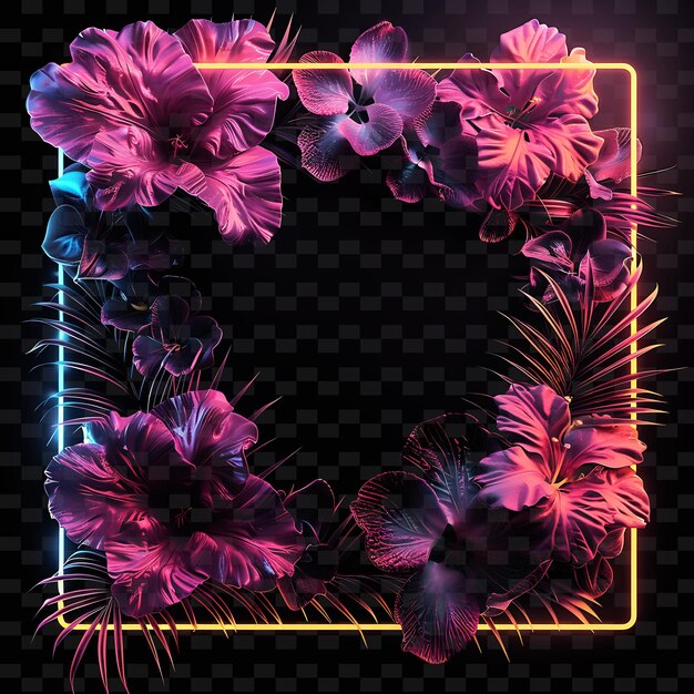 PSD digital flower wall sign with a square board botanical frame y2k shape creative signboard decor