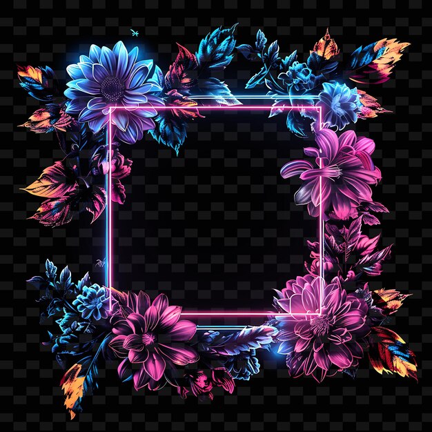 PSD digital flower wall sign with a square board botanical frame y2k shape creative signboard decor