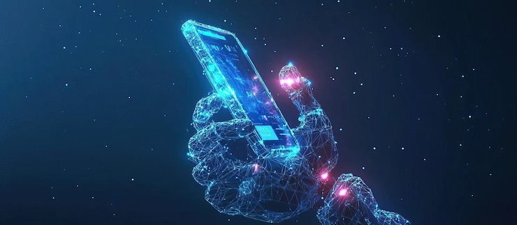 PSD digital hand holding smartphone