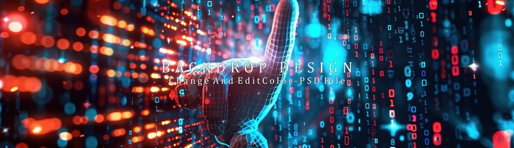 PSD digital hand interacting with binary code