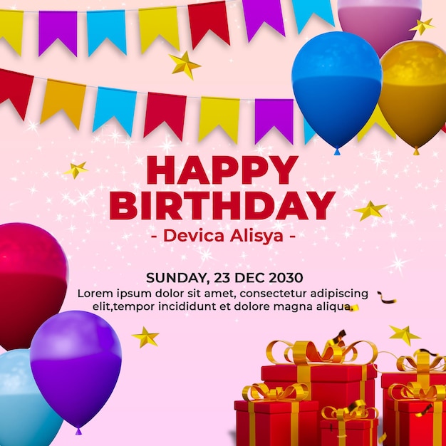 PSD digital happy birthday celebration banner instagram post template