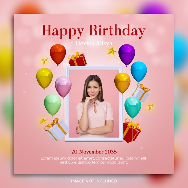 Digital happy birthday celebration banner instagram post template