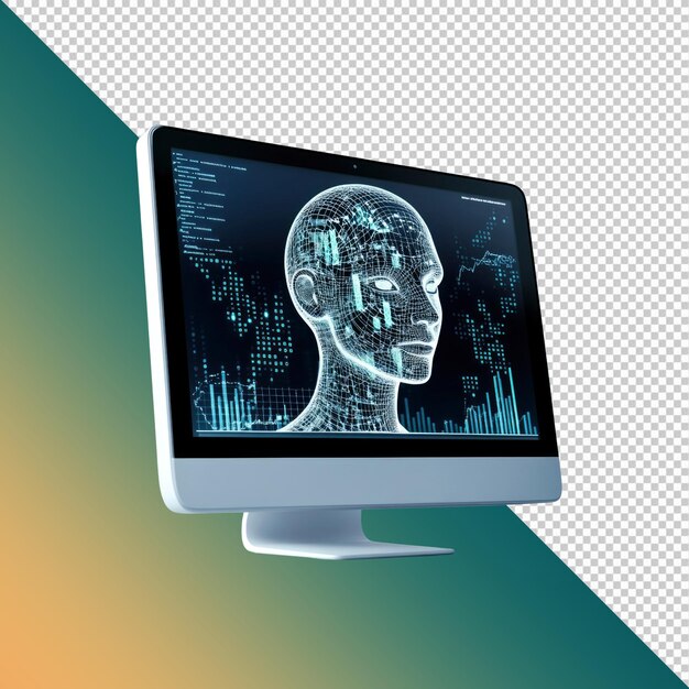 digital human head on computer screen ai technology and data visualization
