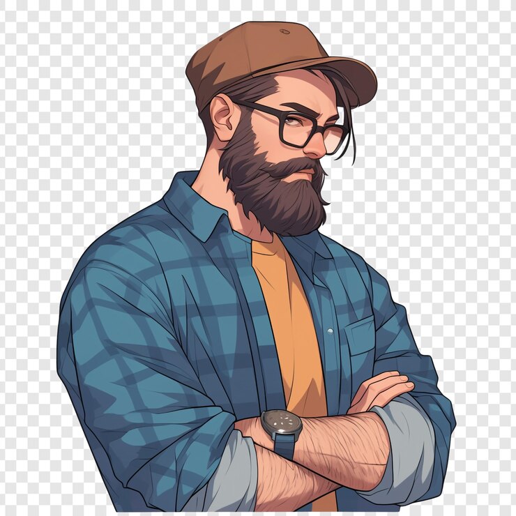 PSD digital illustration of bearded man with hat and glasses