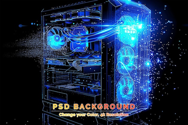 PSD digital illustration of computer case in colour background