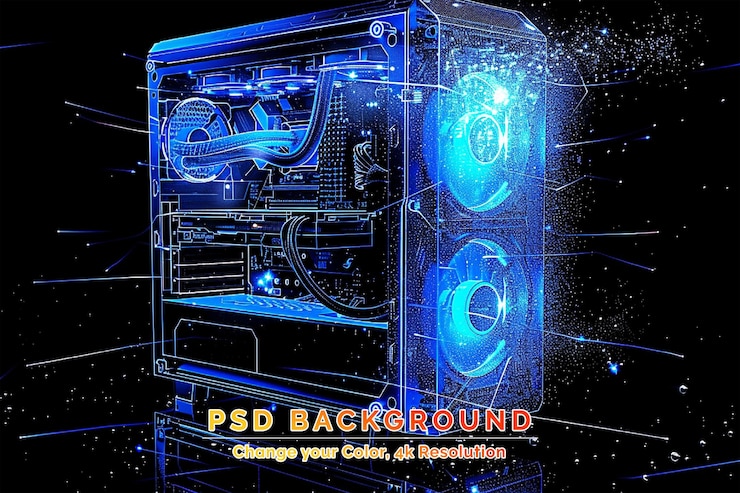 PSD digital illustration of computer case in colour background