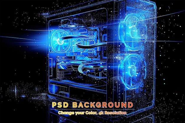 PSD digital illustration of computer case in colour background