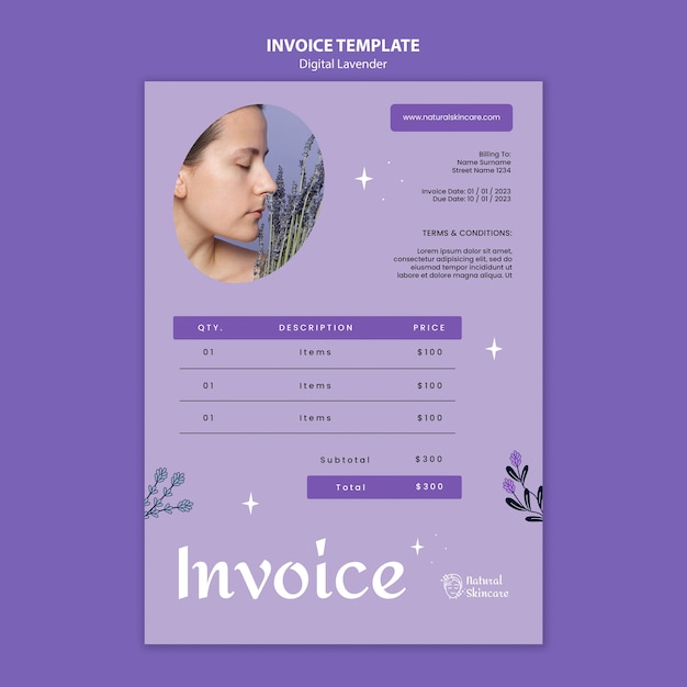 PSD digital lavender invoice template