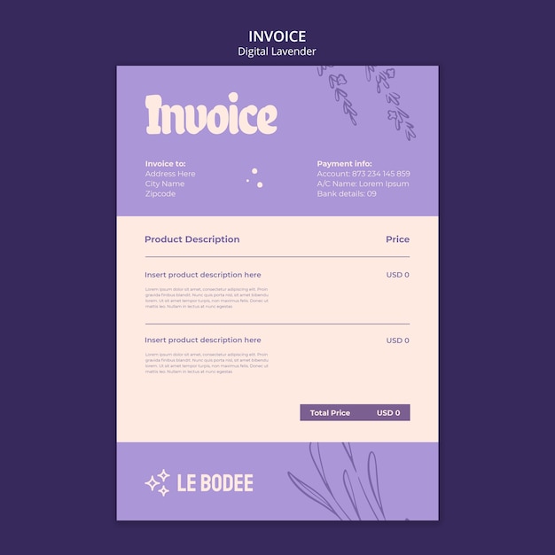 Digital lavender invoice template