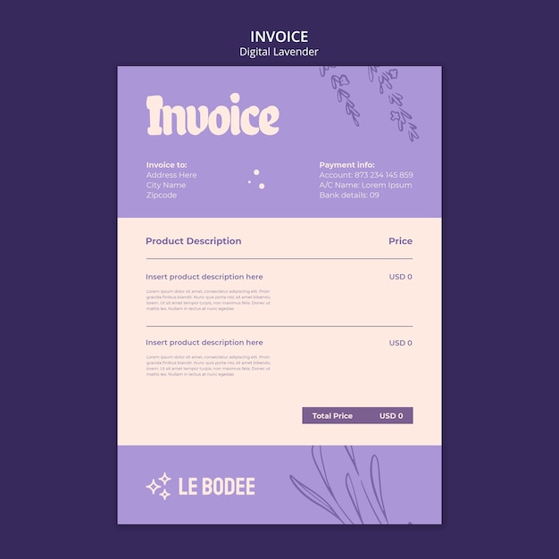 PSD デジタルラベンダー請求書テンプレート