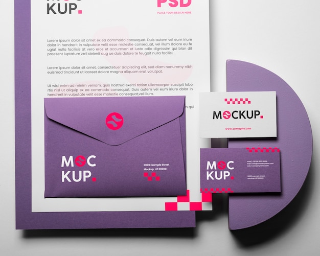 PSD set di cancelleria digitale lavanda mock-up design