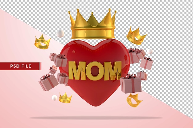 Concetto di amore digitale per la festa della mamma con confezione regalo in rendering 3d