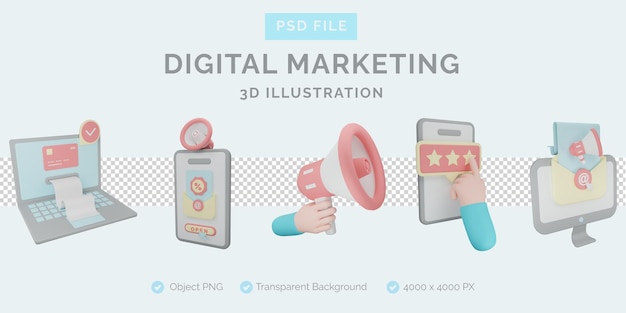 digital marketing 3d illustration