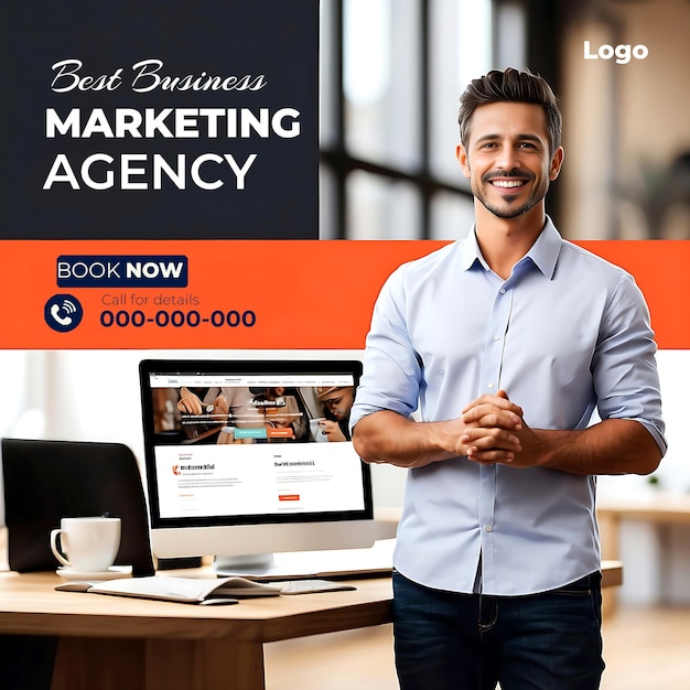 PSD digital marketing agencies and corporate business social media post template ai generated