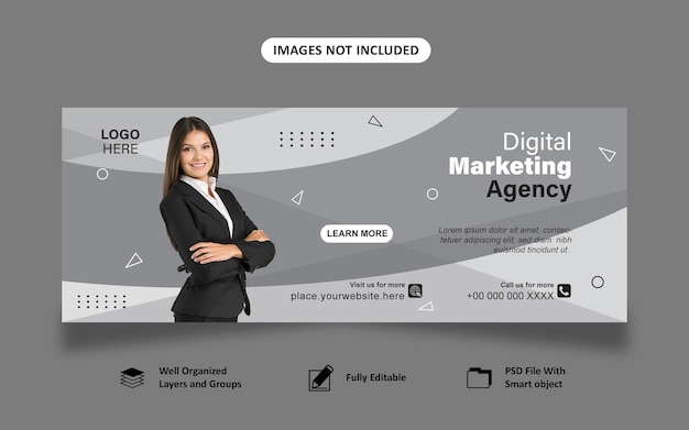 PSD Агентство цифрового маркетинга amp обложка корпоративного вебинара в социальных сетях и шаблон веб-баннера