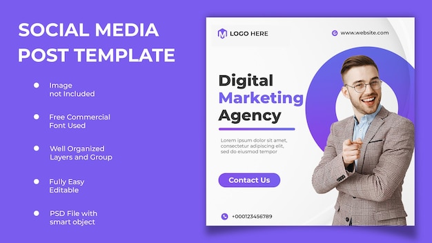 PSD 디지털 마케팅 대행사 및 기업 소셜 미디어 게시물 템플릿