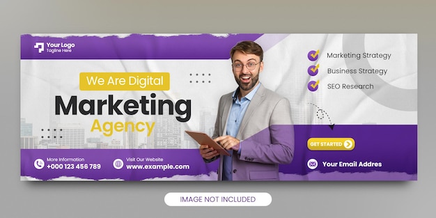 Баннер агентства цифрового маркетинга и шаблон обложки facebook