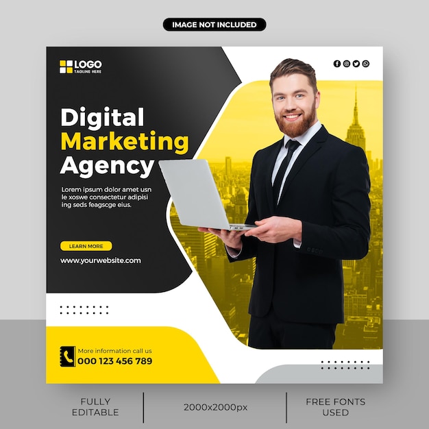 Корпоративный баннер digital marketing agency или шаблон сообщения в социальных сетях