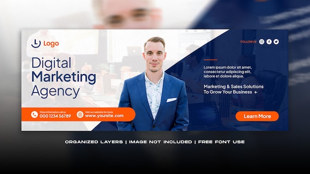 PSD digital marketing agency corporate facebook cover banner template