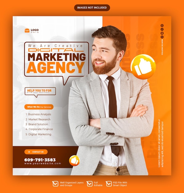 PSD digital marketing agency and corporate instagram post or social media banner template