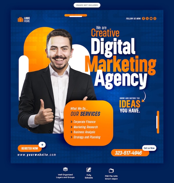 PSD digital marketing agency and corporate social media banner or instagram post template