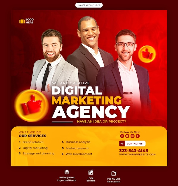 Digital marketing agency and corporate social media banner or instagram post template