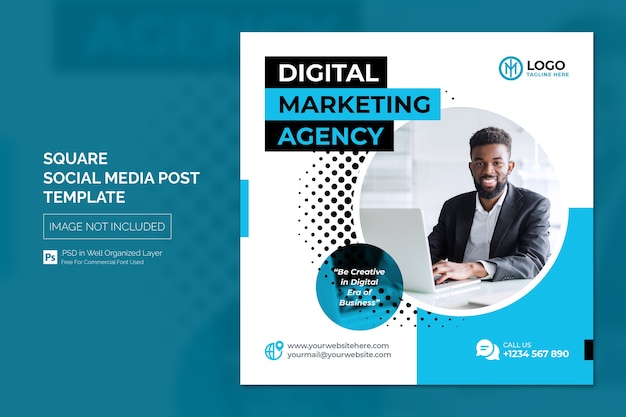 Digital marketing agency and corporate social media post or square web banner template