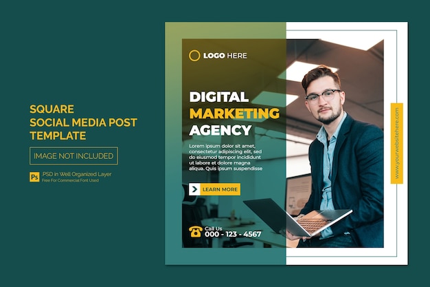 Digital marketing agency and corporate social media post or square web banner template